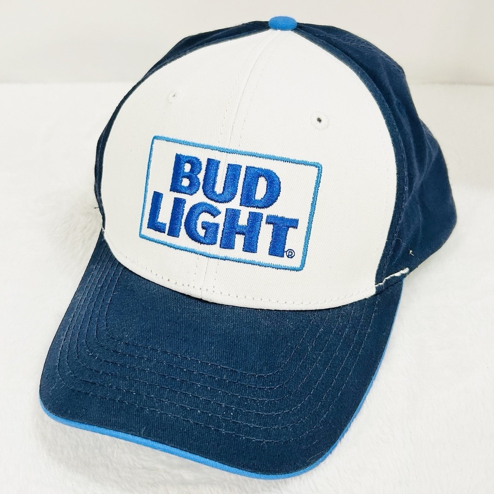 Bud Light Drink Hat Cap Adjustable‎ Snapback White Blue Outdoors Workwear